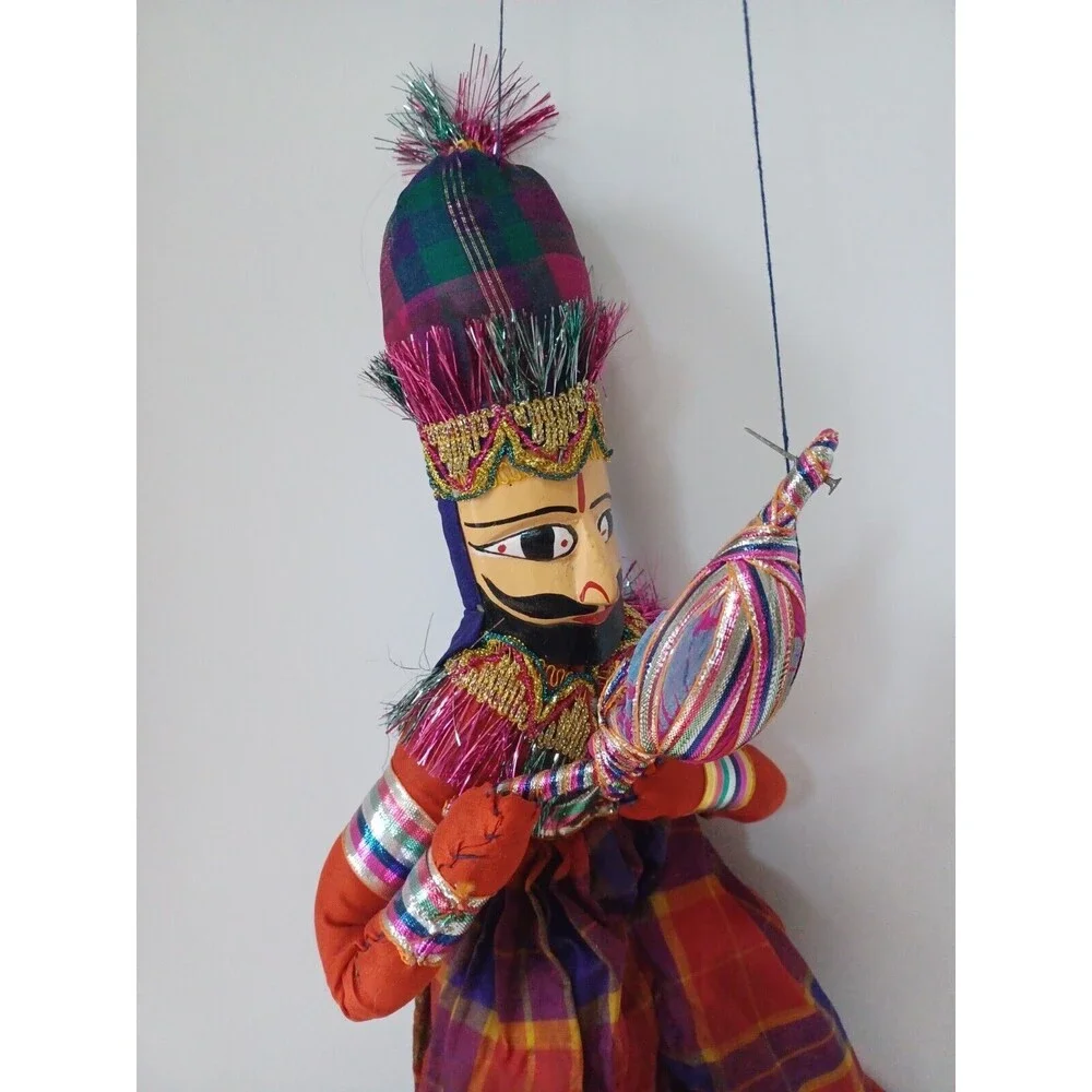 VTG Middle Eastern Puppet Doll Wooden Hand Painted Heads -Rajasthani‎ Attire